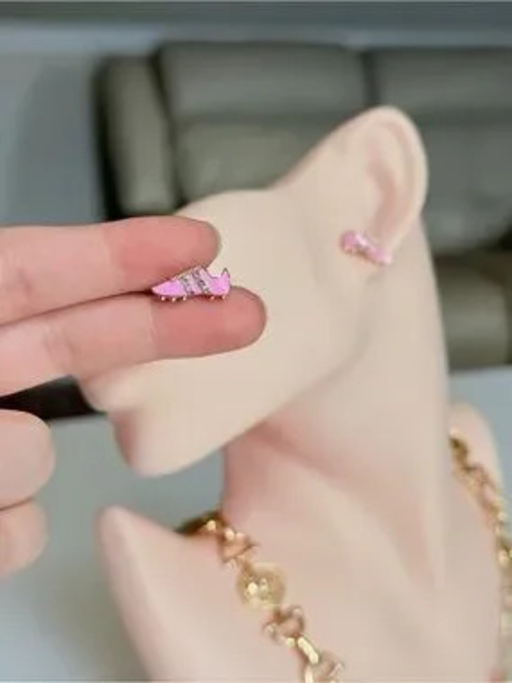 Sporty Pink Kite Crystal Stripe Stud Earrings